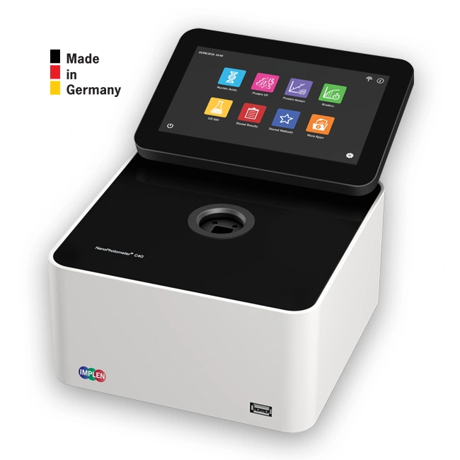 C40 GO standard microvolume cuvette UVVis spectrophotometer made Germany implenGO NanoPhotometer C40-GO Cuvette Spectrophotometer